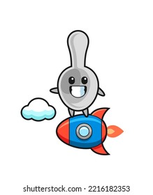 spoon mascot character riding a rocket , cute design