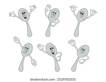 Spoon Mascot Illustration with Various Pose Cartoon Collection