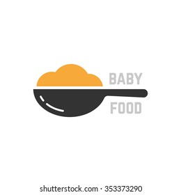 spoon with mashed like baby food logo. concept of visual identity, newborn, crockery, cookery, jelly, infant. isolated on white background. flat style trend modern brand design vector illustration