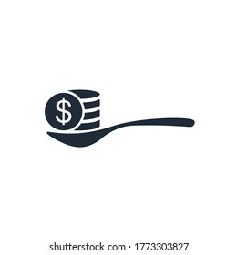 Spoon and money. Vector icon isolated on white background.