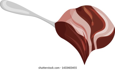 Spoon with a mountain of chocolate and nut paste. Vector illustration on white background.