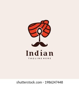 Spoon mustache Indian food restaurant logo design inspiration	