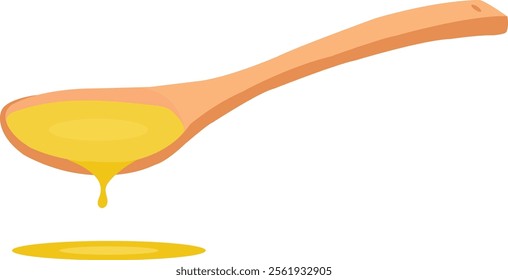 Spoon with oil, Spoon vegetable olive oil with a drop.