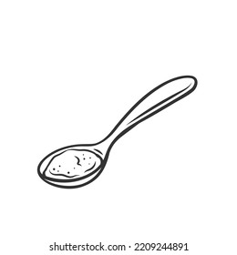 Spoon outline icon vector illustration. Line teaspoon with powder product, cutlery silverware or tableware for dinning and cooking, restaurant or cafe setting, spoon for eating soup or porridge