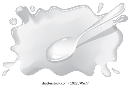 Spoon over sour cream stain. Vector illustration
