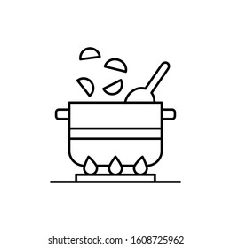 Spoon pan vegetable icon. Simple line, outline vector cooking icons for ui and ux, website or mobile application