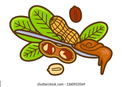 Spoon of Peanut butter vector icon. Cartoon illustration of peanut icon for web design. Nuts emblems and labels isoleted on white backgraund