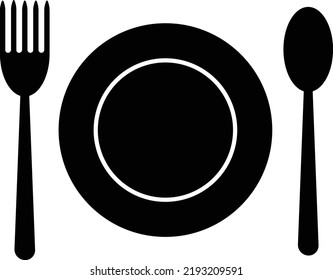 Spoon, plate, and fork icon. Simple flat vector illustration isolated on white background.