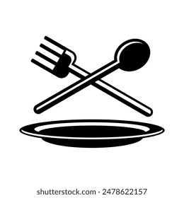 Spoon, Plate and Fork Icon Vector.  Food, dining, bar, cafe, hotel, dining concept. Sign Isolated on white background. Trendy Flat style for restaurant menu, graphic design, logo, Web, UI, mobile upp.