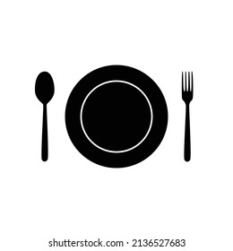 Spoon Plate And Fork Vector Eating Utensils Icon.