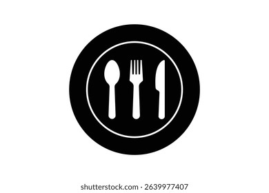  Spoon, Plate and knife with a fork icon, dinner, meal, eat cutlery, outline style Restaurant dish dining table set.