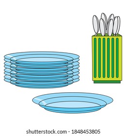 spoon and plate vector illustration,isolated on white background,top view