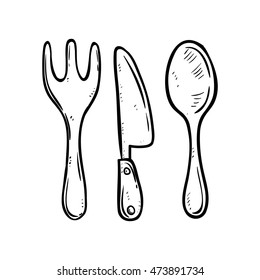 spoon pork and knife using doodle art