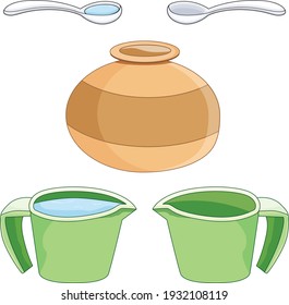 spoon, pot and jug full and empty set Isolated  vector