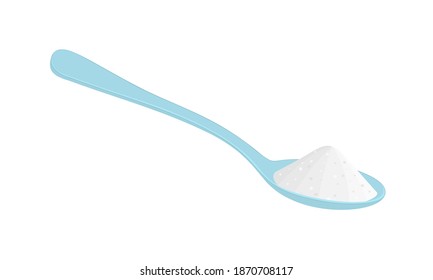 Spoon with salt or sugar isolated on white background. Cooking ingredients. Making tea or coffee. Vector flat illustration.