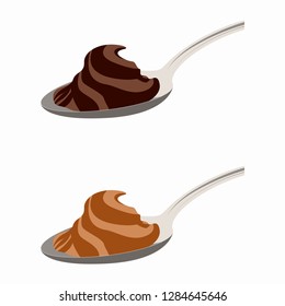 Spoon set with chocolate and caramel design vector illustration