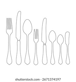 Diseño de Vector de arte de línea de cuchara. Diseño de ilustración de esquema de conjunto de cuchara.