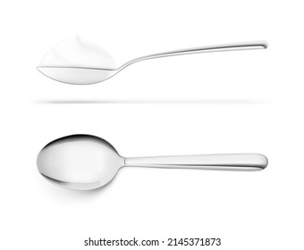 Spoon set. Up and side view. Hight realistic vector illustration isolated on white background. Ready for your design. EPS10.	