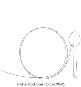 Spoon silhouette one line drawing, vector illustration