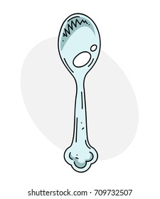 Spoon silver cartoon hand drawn image. Original colorful artwork, comic childish style drawing.