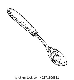 spoon silver hand drawn vector. tablespoon metal, stainless teaspoon, silverware spoon silver sketch. isolated black illustration
