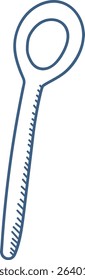 A spoon with a simple outline and textured handle in hand-drawn style. The utensil is depicted with a focus on its contours and linear details. Cartoon vector illustration.