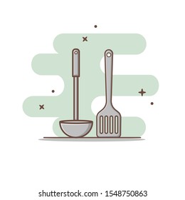 spoon soup and spatula vector illustration
