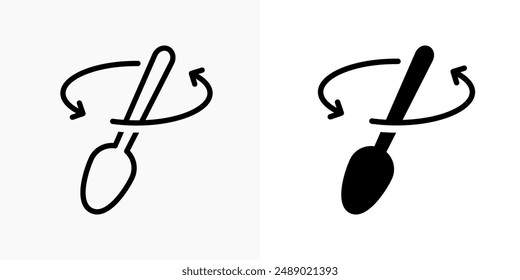 Spoon stir icon. Spoon mixing vector illustration. Arrow mix symbol. Stirring line, outline, black and filled element design isolated.