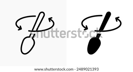 Spoon stir icon. Spoon mixing vector illustration. Arrow mix symbol. Stirring line, outline, black and filled element design isolated.