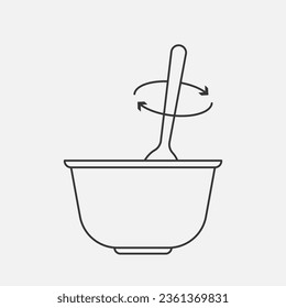 Spoon stirring in the bowl. Cooking or preparing dishes kitchen. Instruction for mixing. Vector