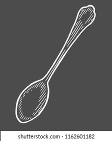 spoon in style engraving, isolated on black background.