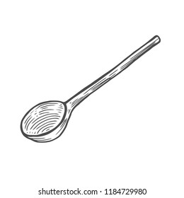 spoon in style engraving, isolated on white background.