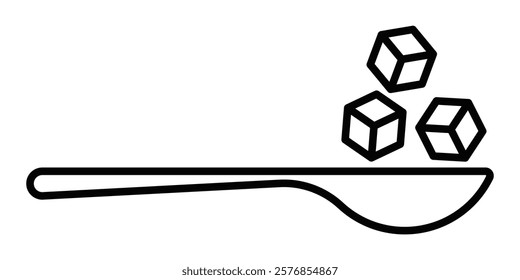 Spoon with sugar cubes in a minimal vector icon design. Editable stroke.