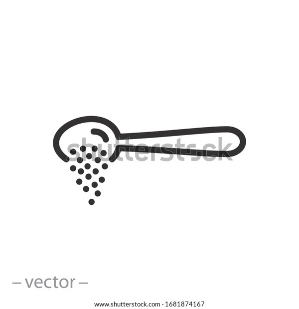 spoon sugar powder icon, add teaspoon\
ingredients, cooking food baking, thin line web symbol on white\
background - editable stroke vector illustration\
eps10