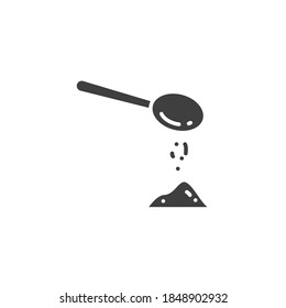 Spoon sugar powder icon. Baking and cooking Ingredients. Pouring, pour. Kitchen utensil. Glyph or solid style pictogram. Vector illustration. Design on white background. EPS 10