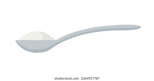 Spoon with sugar or salt isolated on white background. Spoon side view. Vector stock