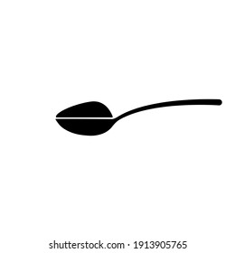 Spoon with sugar or soil silhouette. Spoon with black substance ingredient icon. Vector food illustration isolated on white