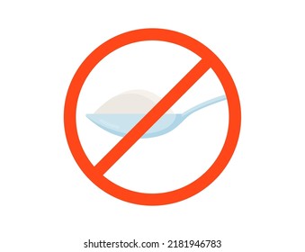 Spoon sugar stop logo vector icon. Powder sugar spoon prohibited symbol isolated sign