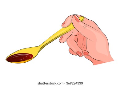 spoon with syrup in hand