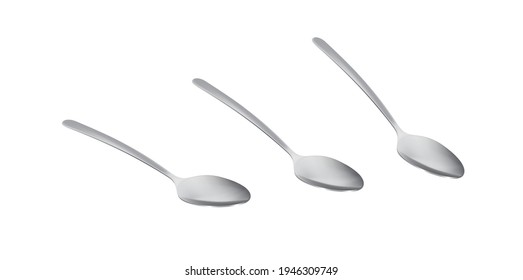 Cuchara o cucharadita aislada de fondo blanco. Cubertería de metal 3d realista. Utensil inoxidable - cuchara de té. Ilustración vectorial.