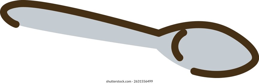 A spoon with a thick outline and simple shading. The utensil is depicted in a clean, modern style. Cartoon vector illustration.