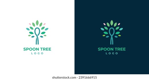 Spoon Tree Logo Designs. Healthy Food Logo Symbol Icon Vector Illustration.