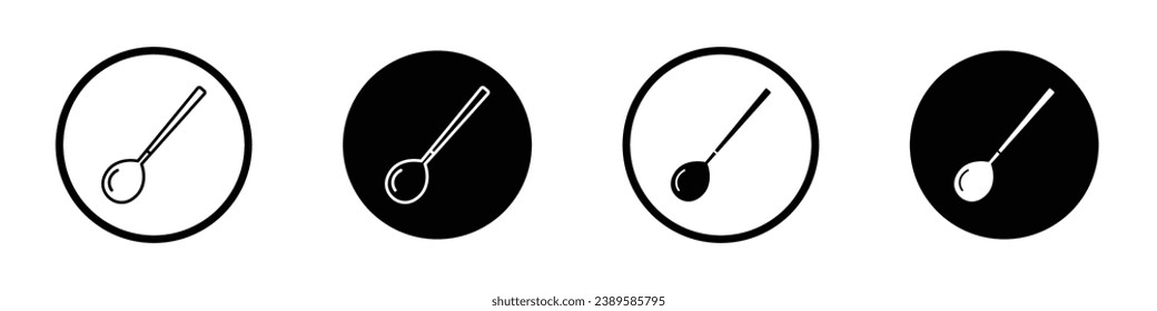 Spoon vector icon set. Cooking wooden teaspoon symbol in black and white color.