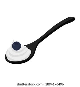 spoon of white cream with blueberry