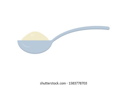 Spoon with white powder. VEctor illustration flat design
