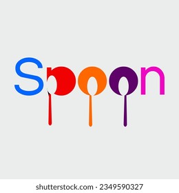 "Spoon" word design with spoon symbol on letters S, P and O with balloon illustration.