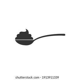 Spoon with yogurt, cream or ice icon. Black spoon silhouette symbol. Vector food illustration isolated on white