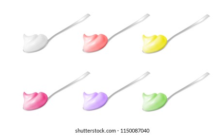  Spoon of  yogurt. Fruit colored ice cream
.