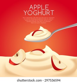 A Spoon of Yogurt with Red Apple : Vector Illustration