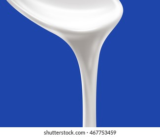 Spoon with yogurt or sour cream on blue background. Vector